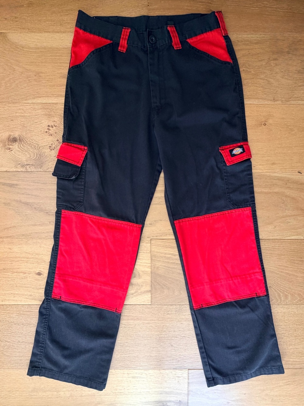 VTG Dickies Europe ED24/7 Red Black Cargo Work Pants Double Knee 32 Skater Y2K